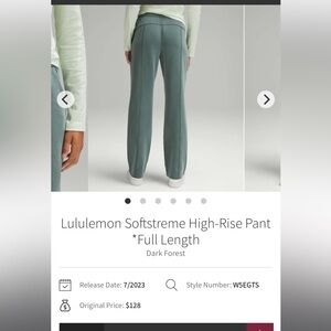 Lululemon Softstreme High Rise Pant Full Length- Dark Forest